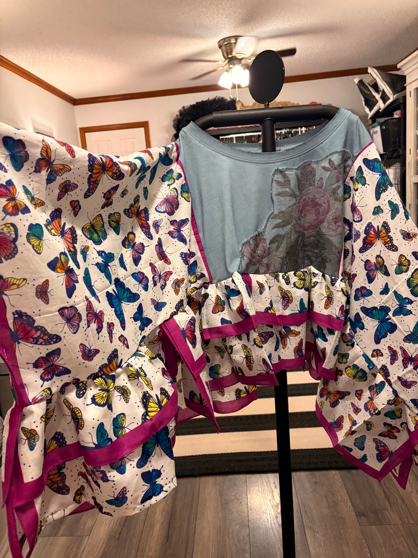 Butterflies and Flowers Bandana Ruffled Poncho One Size Fits a Small to XXL