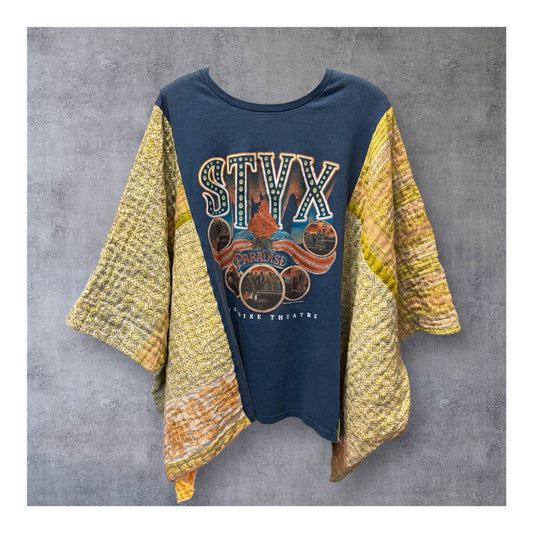 Lady Styx Upcycled Vintage Kantha Quilt Poncho Tee One Size Fits a Large to 4X