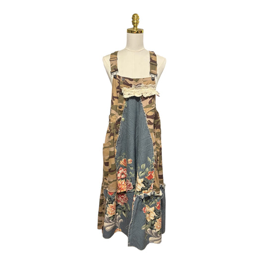 Classy Camo Upcycled Patchwork Overall Dress One Size Fits a Small to XL