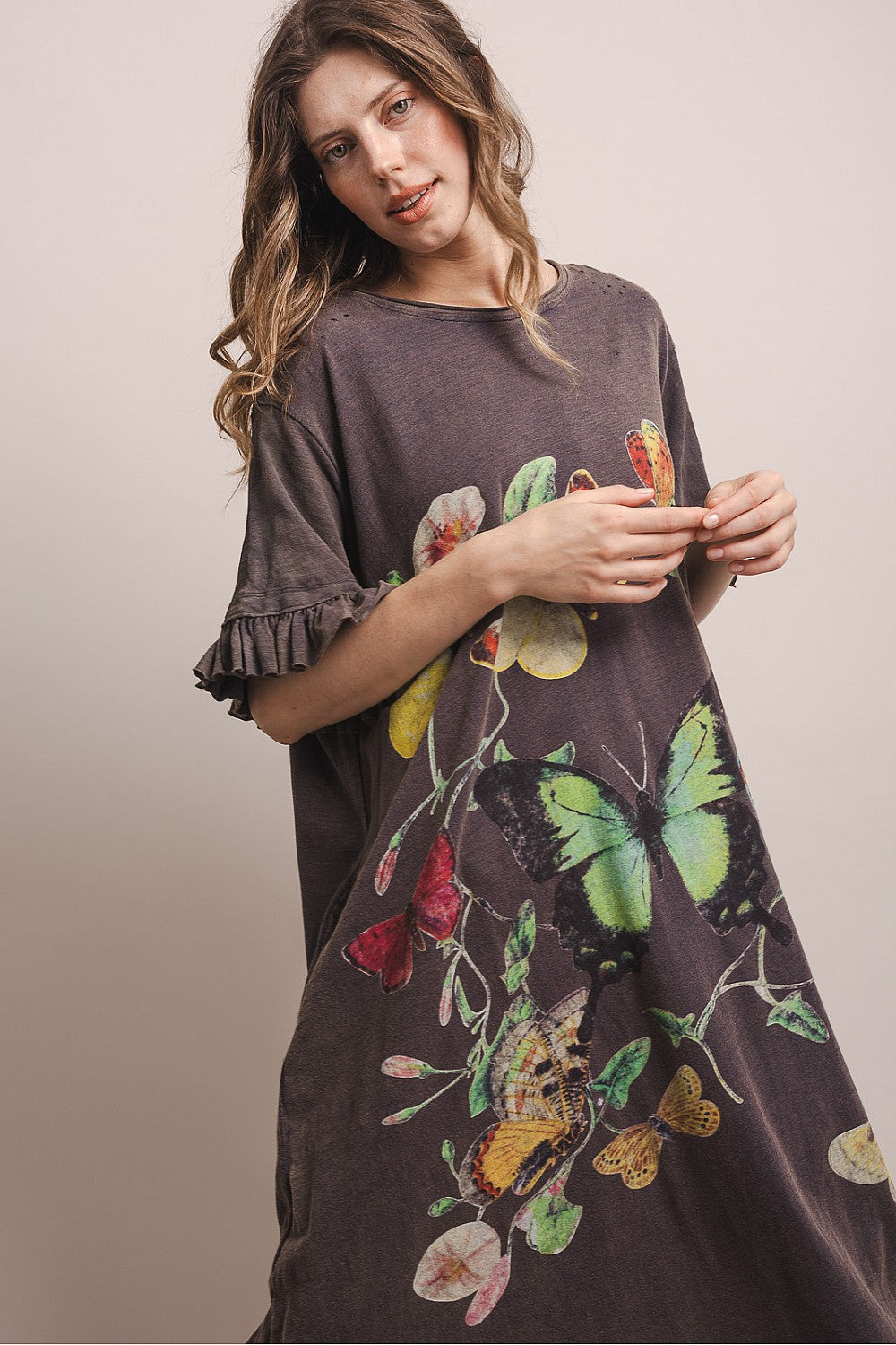 Butterfly Kisses Ruffle Sleeve Maxi Dress