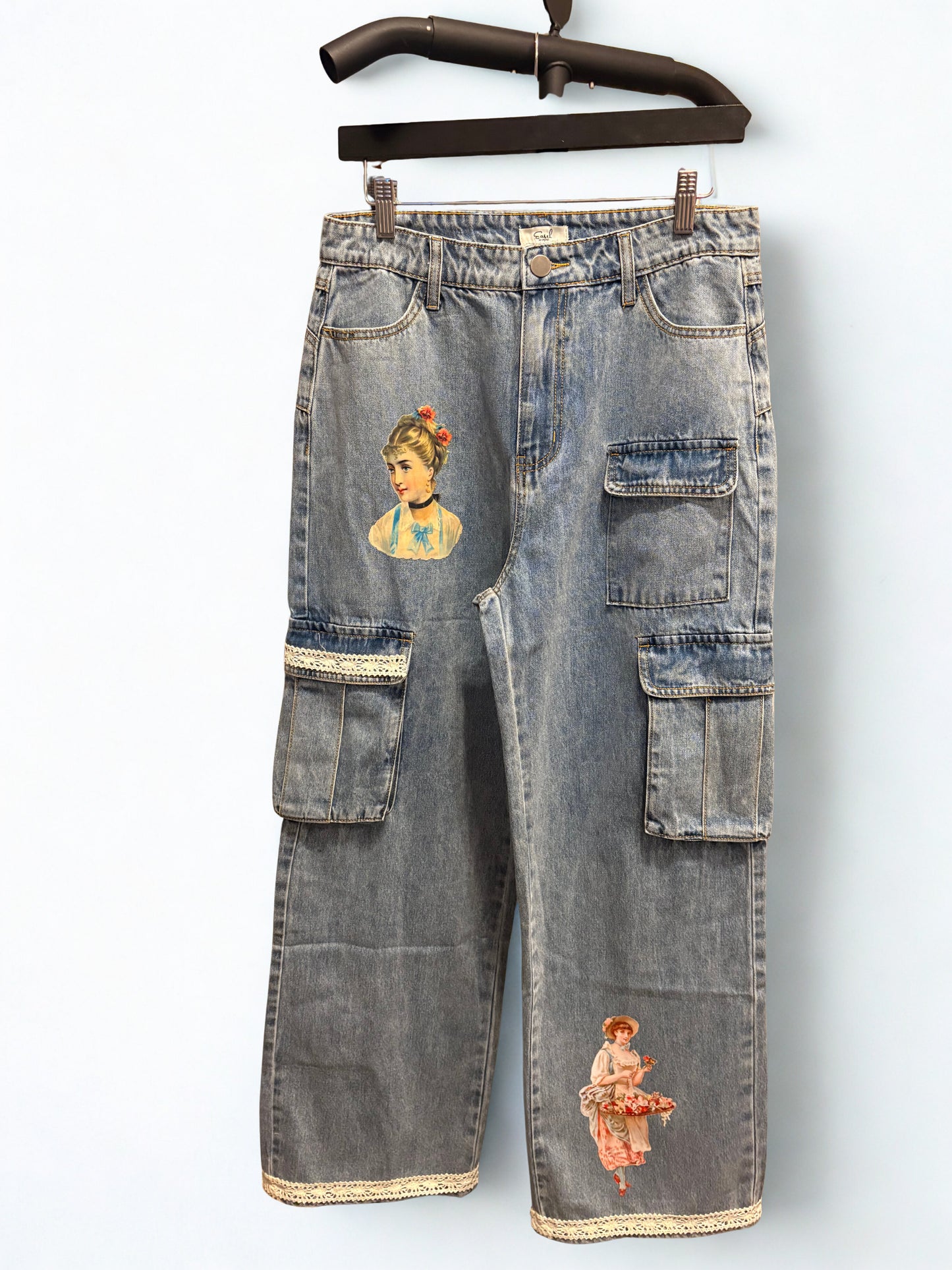 Blaire Refashioned Junk Jean Cargo Pants Size Small 2/4