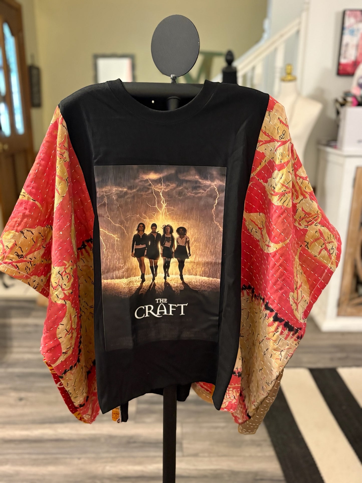The Craft Upcycled Kantha Closed Side Poncho Fits a Small to 3X Super Oversized