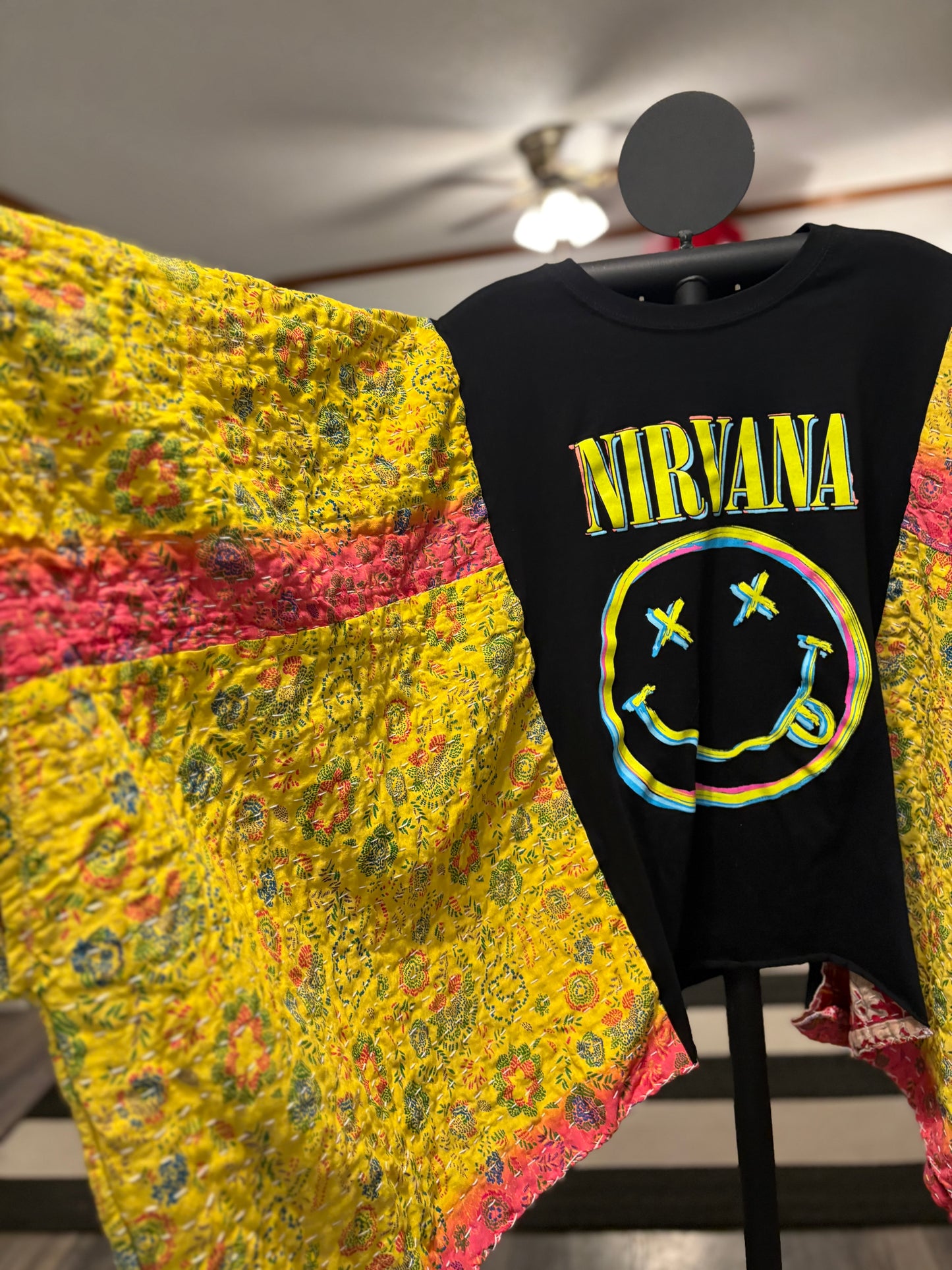 Nirvana Upcycled Vintage Kantha Poncho Tee Fits A Size Small to XXL