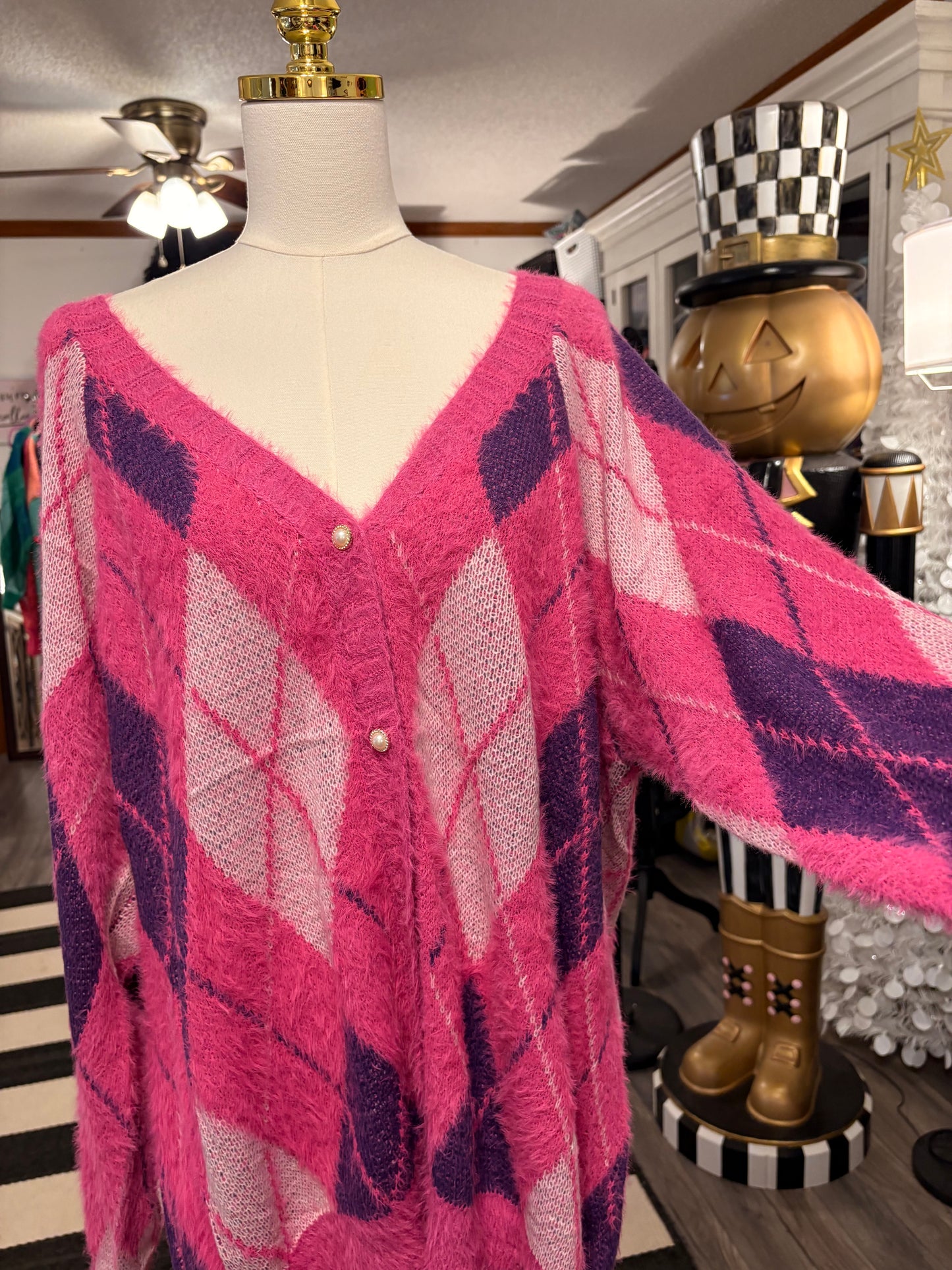 Pink Argyle Sweater