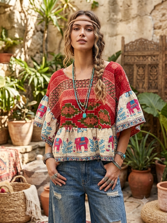 Lizzy Kantha Circle Top One Size Fits a Small to Large
