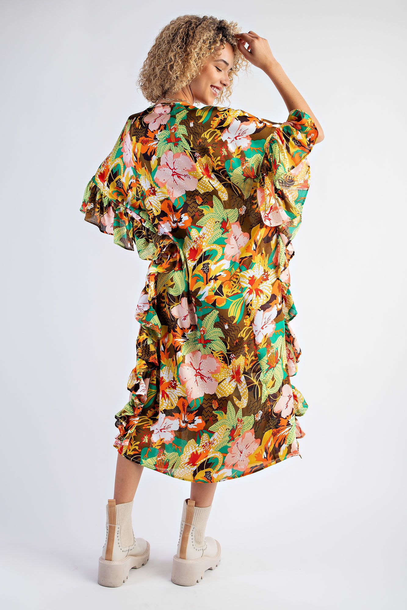 Tropical Ruffle Midi Dress