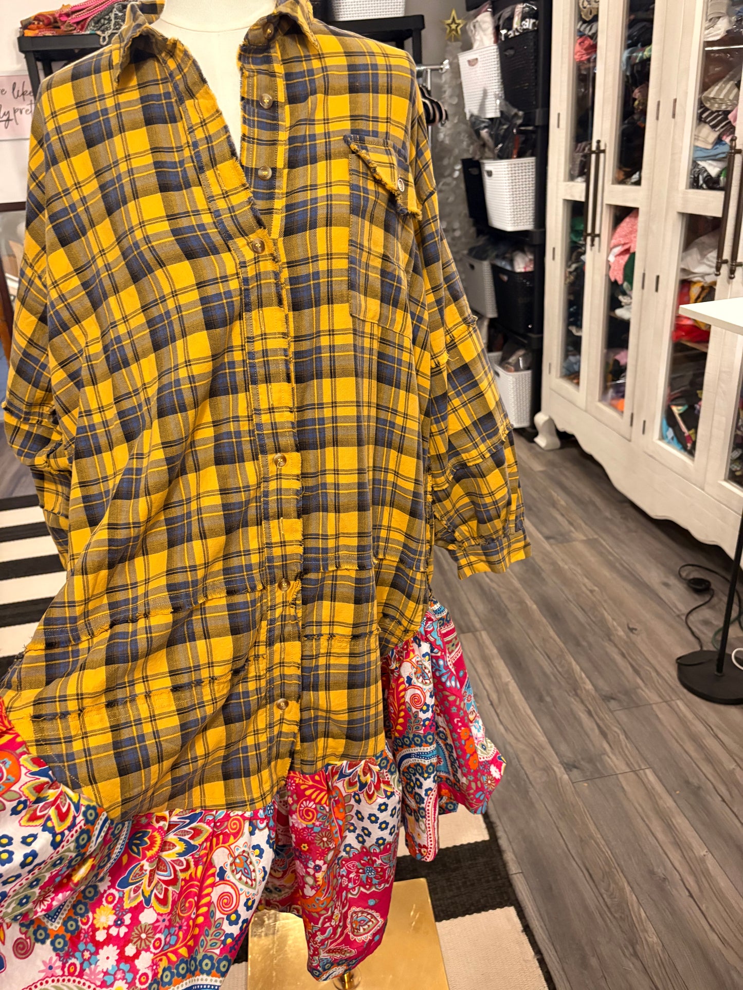 Marian Upcycled Oversized Frayed Flannel Dress One Size Fits a Small to XXL