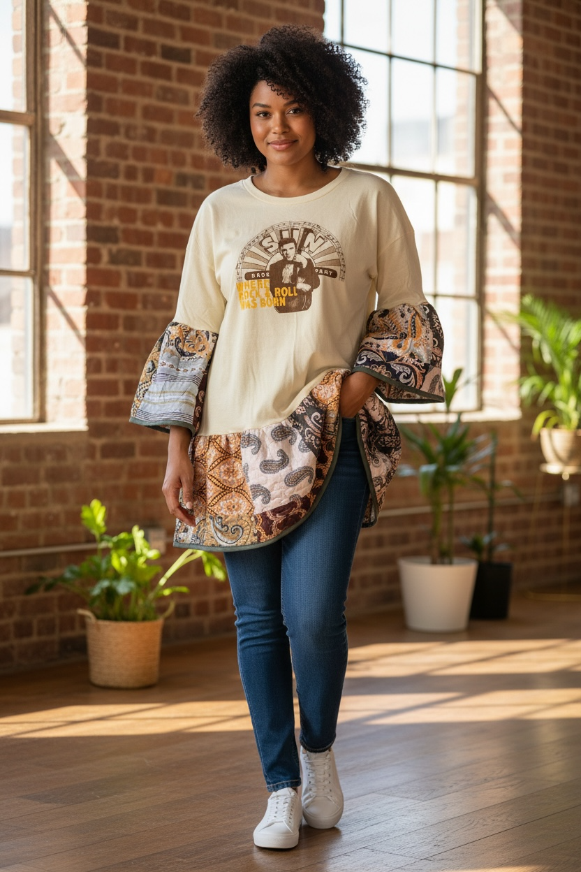 Home of Rock Upcycled Quilt Jumper One Size Fits a Large to 2X (10-18) Oversized!