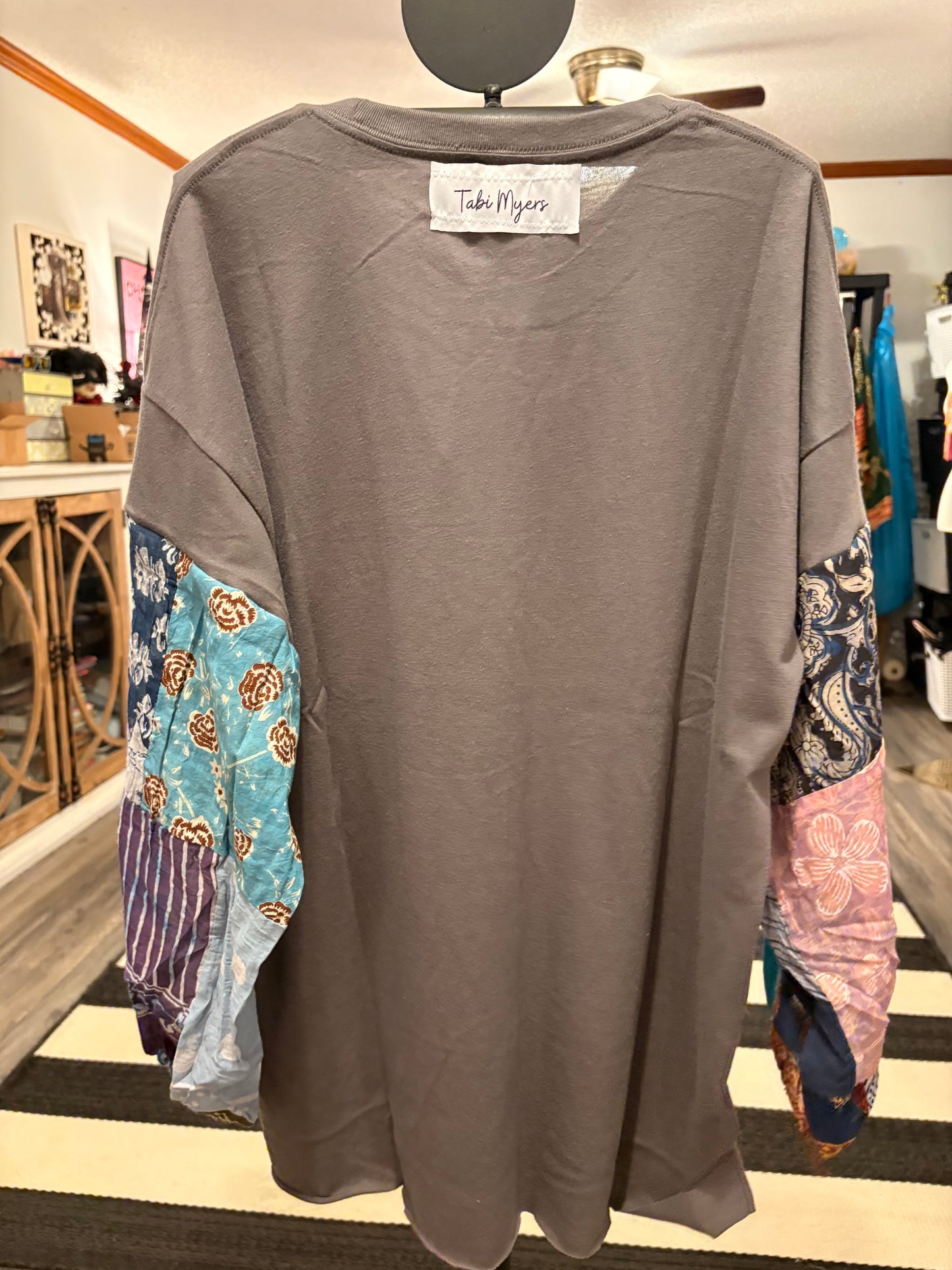 Eye Pink Flare Patchwork Sleeve Tee Fits a Small to XXL