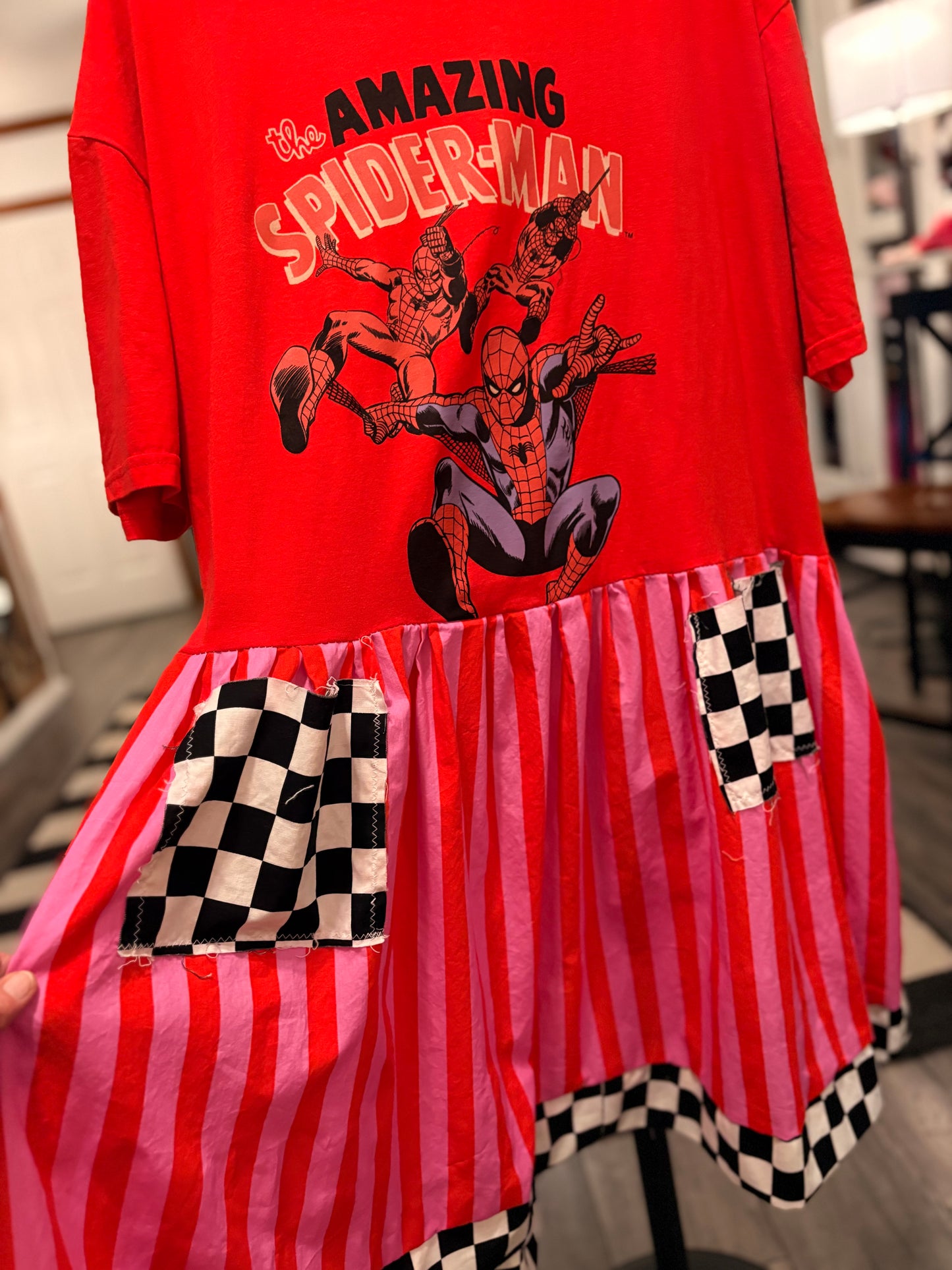 Spidey Upcycled Patchwork Dress One Size Fits a Small to 3X