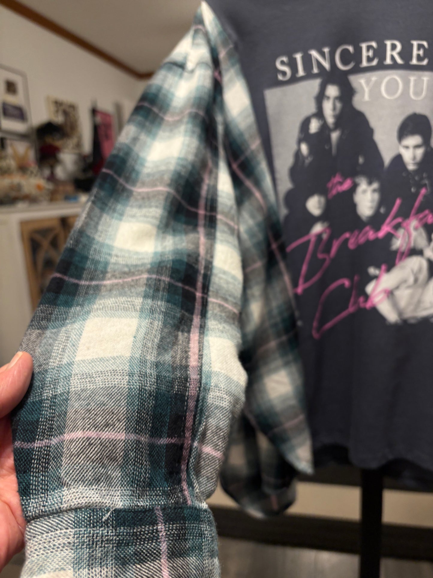 Breakfast Club Upcycled Drop-Sleeve Tee Flannel One Size Fits Small to Large