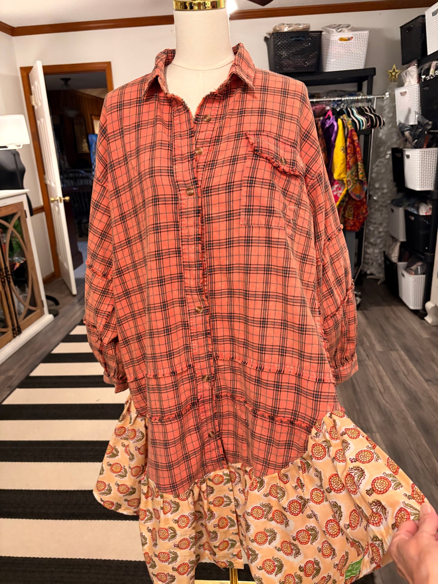 Lillibeth Upcycled Oversized Frayed Flannel Dress One Size Fits a Small to XXL