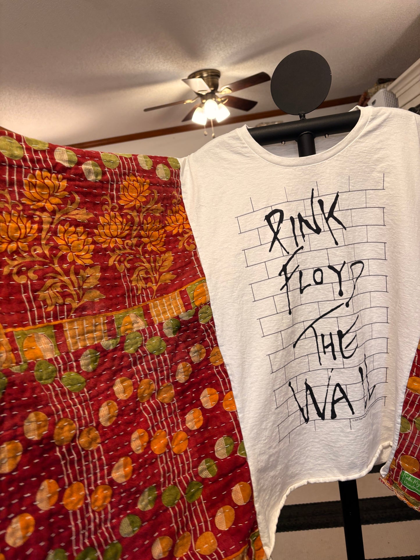 The Wall Upcycled Vintage Kantha Quilt Poncho Tee One Size Fits a Large to 3X