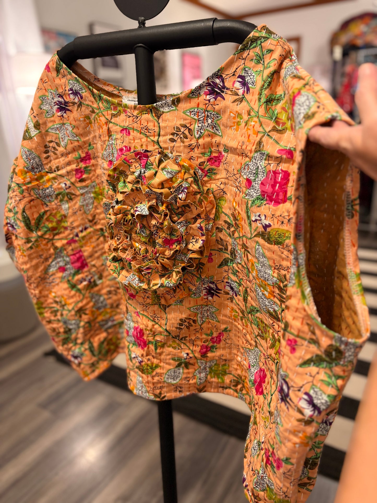 Claire Cabbage Rose Kantha Top One Size Fits a Small to 2X