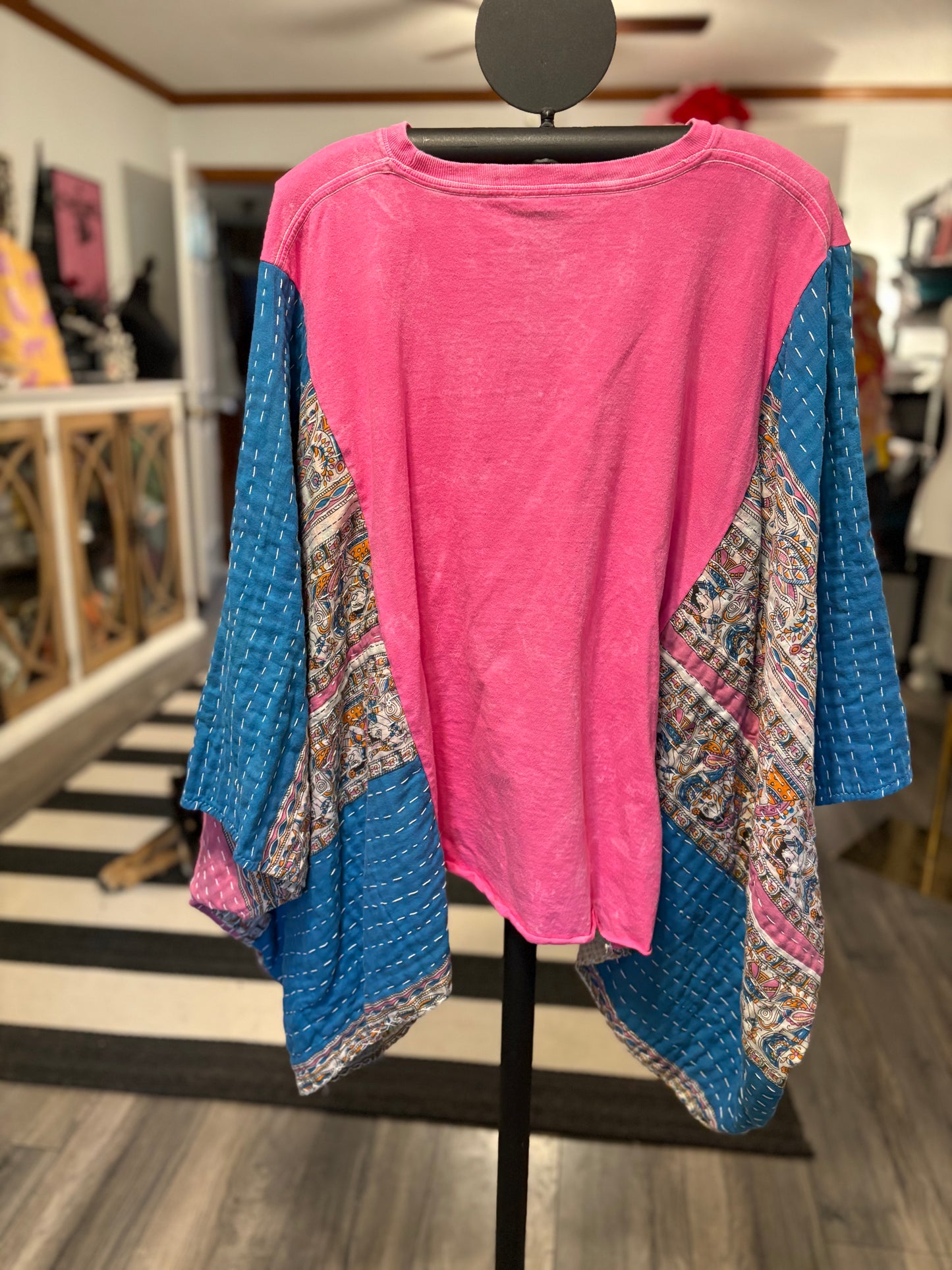Change Upcycled Vintage Kantha Poncho Tee Fits A Size Small to 3X