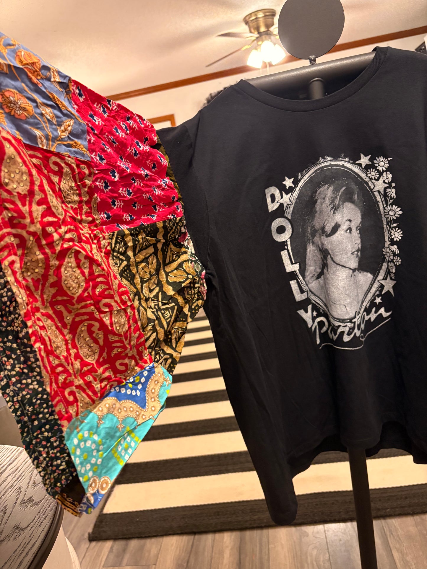 Young Dolly Flare Patchwork Sleeve Tee Fits a Small to 2X