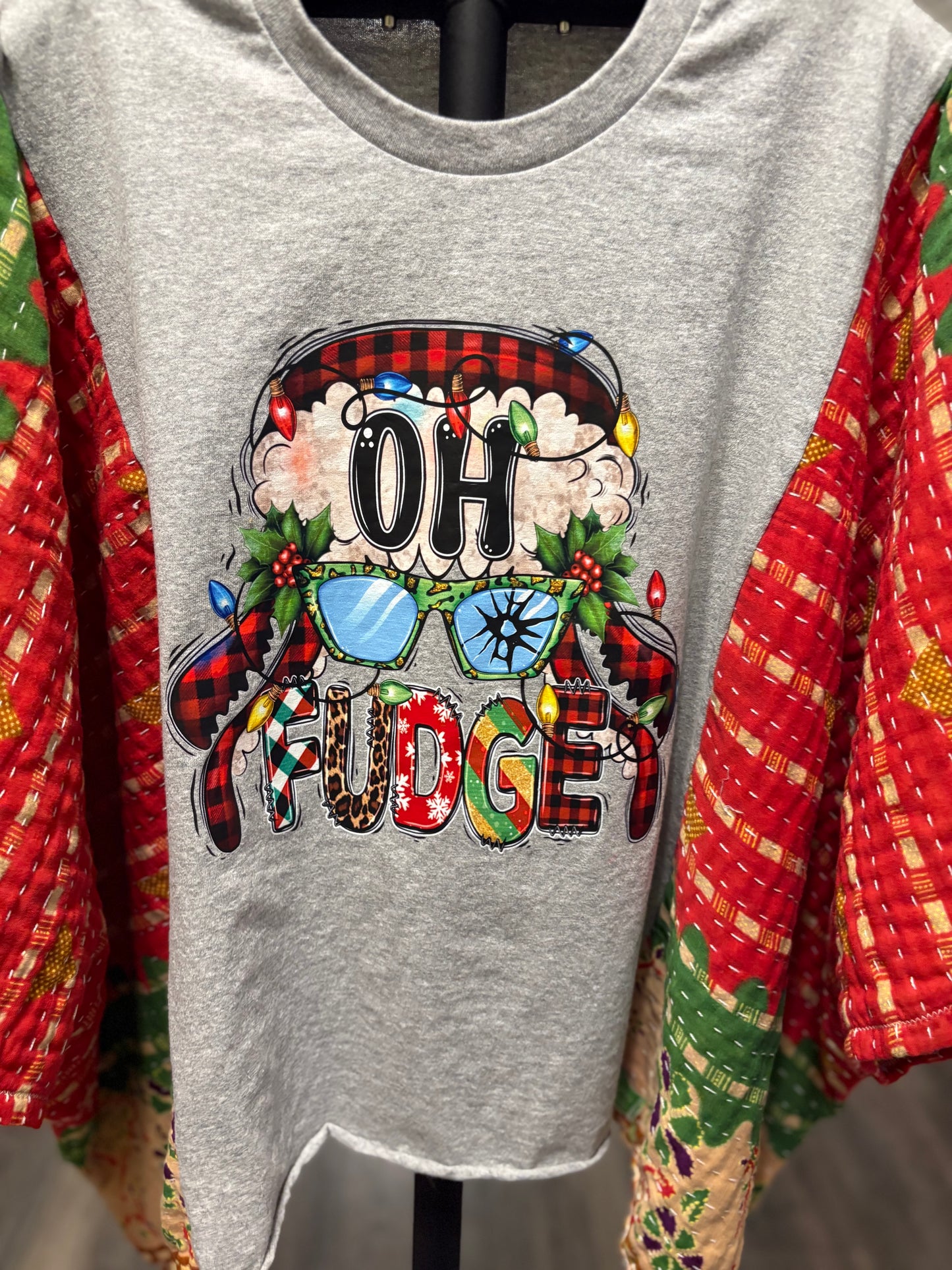 Oh Fudge Upcycled Vintage Kantha Poncho Tee Fits A Size Small to XXL