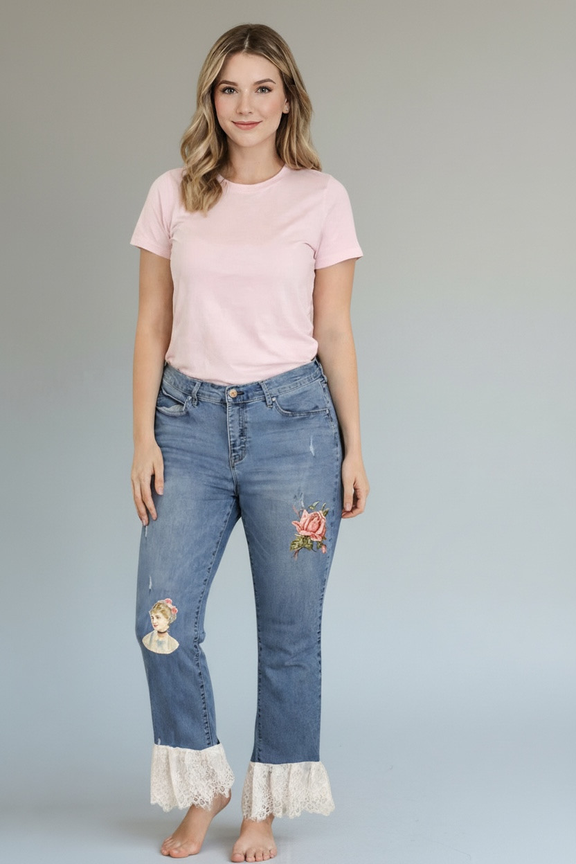 Lady of the Lake Lace “Junk” Jeans Size 14