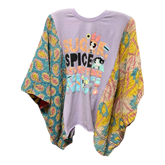 Power Puff Upcycled Vintage Kantha Poncho Tee Fits A Size Small to XXL