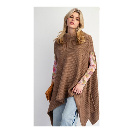 Camel Knit Turtleneck Poncho