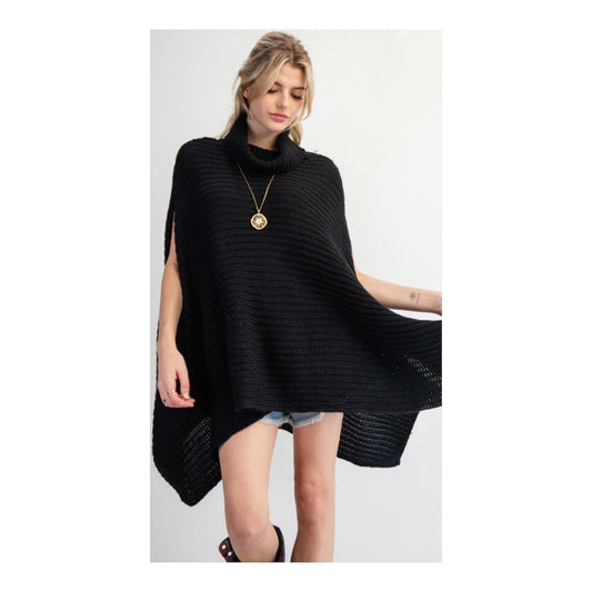Black Knit Turtleneck Poncho