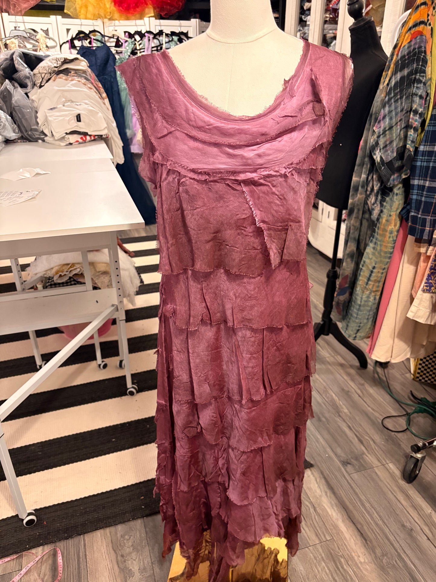 Maddy Silk Ruffle Knit Maxi Dress One Size Fits Small to XL 2-14