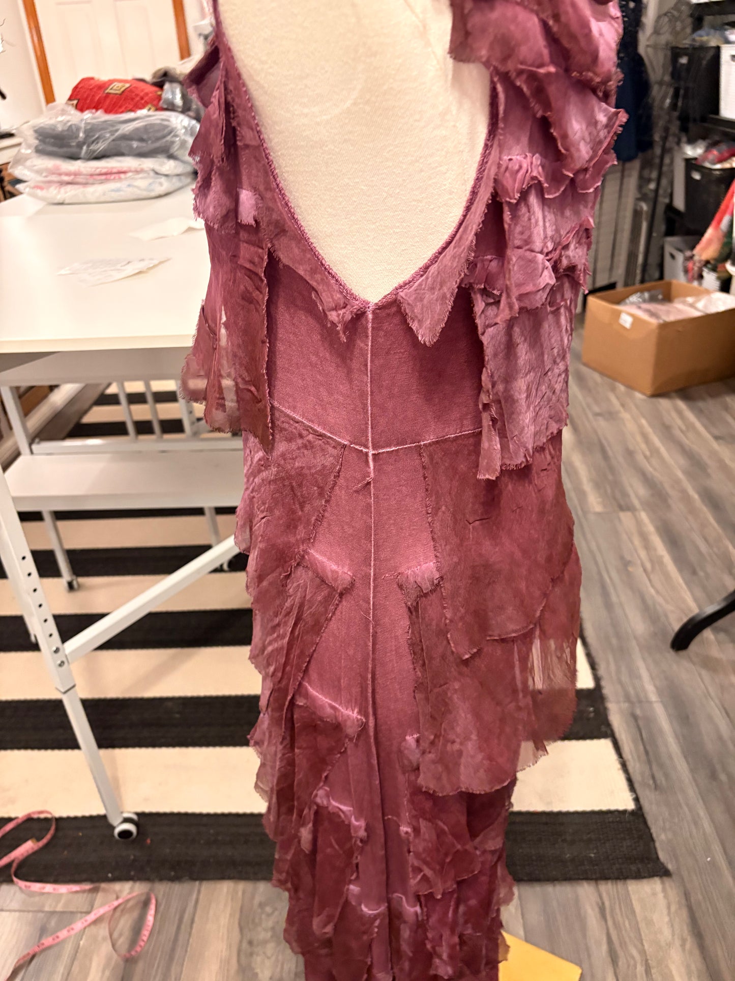 Maddy Silk Ruffle Knit Maxi Dress One Size Fits Small to XL 2-14