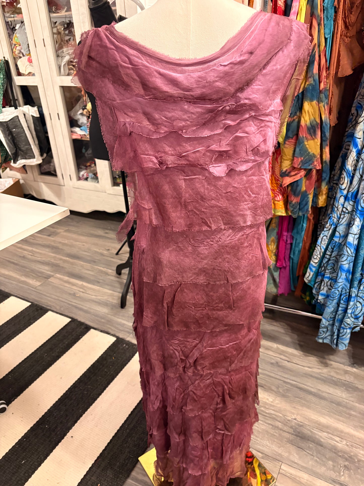 Maddy Silk Ruffle Knit Maxi Dress One Size Fits Small to XL 2-14