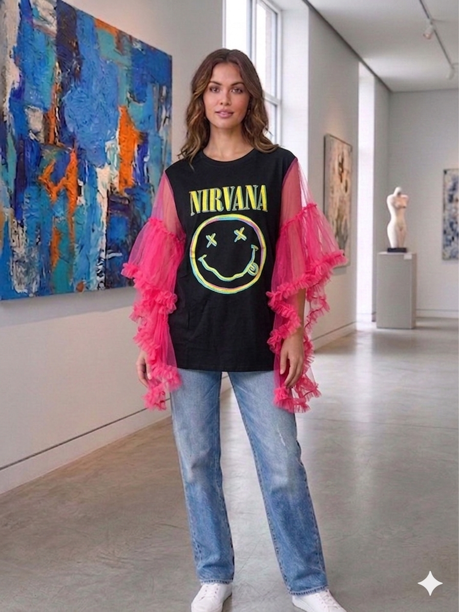 Nirvana Upcycled Rockstar Poncho One Size Fits a Small to 2X