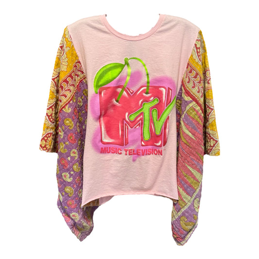 MTV Cherry Upcycled Vintage Kantha Poncho Tee Fits A Small to XXL Comfortably