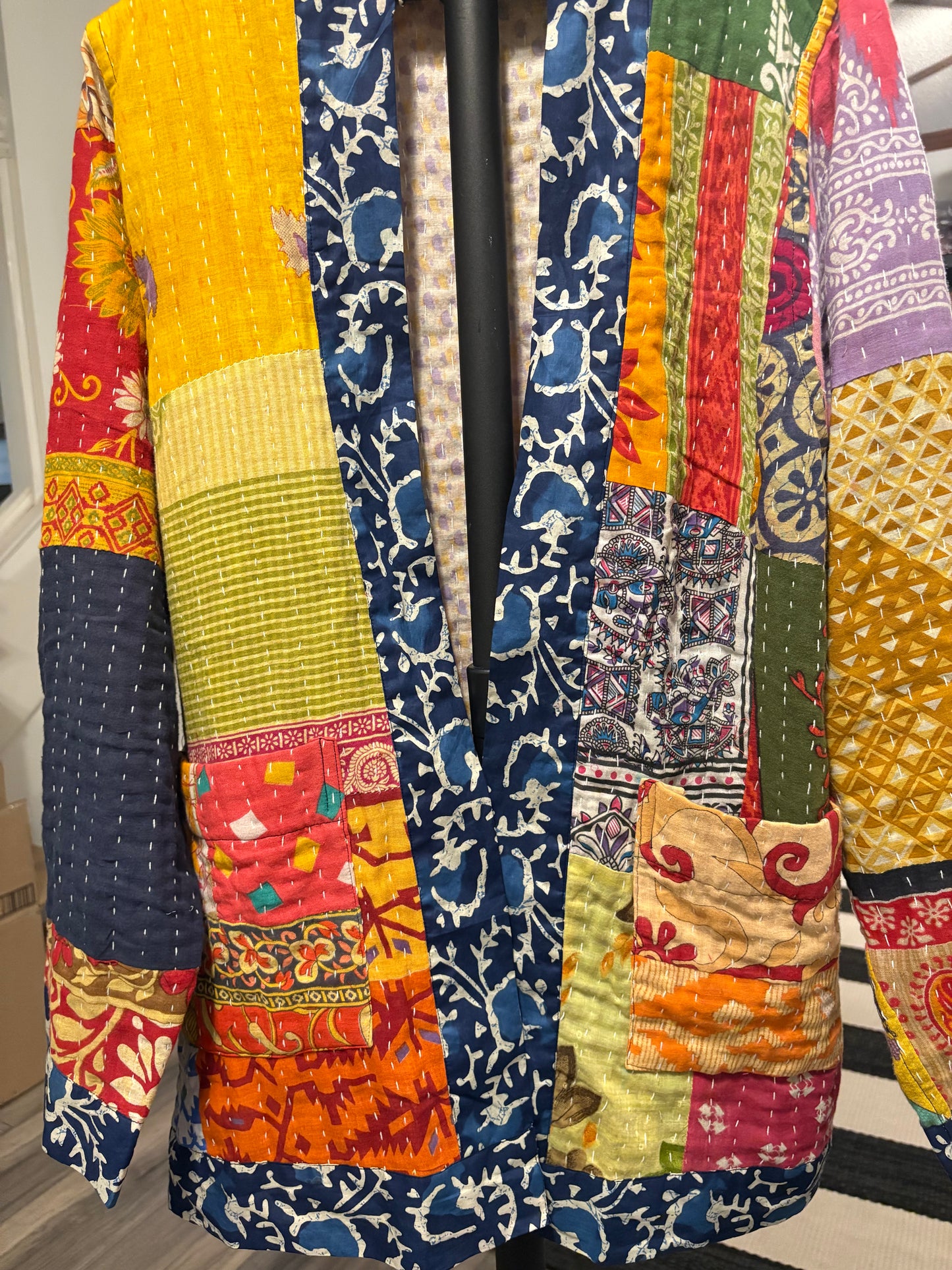 Jackie Reversible Kantha Quilted Sari Jacket Fits a Small to Large