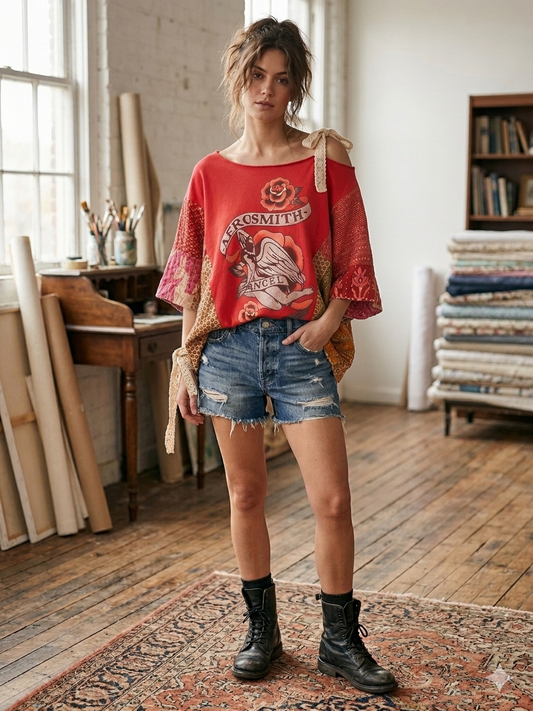 Aerosmith Upcycled Kantha Poncho One Size Fits a Small to XXL 6-16