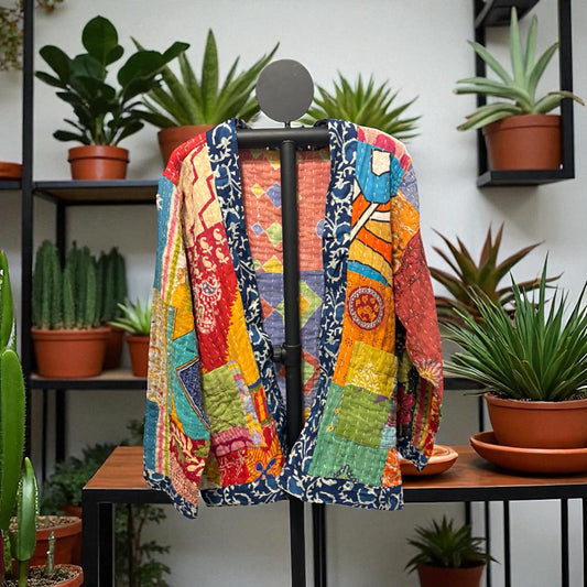 Mary Reversible Kantha Quilted Sari Jacket Fits a Small to Large