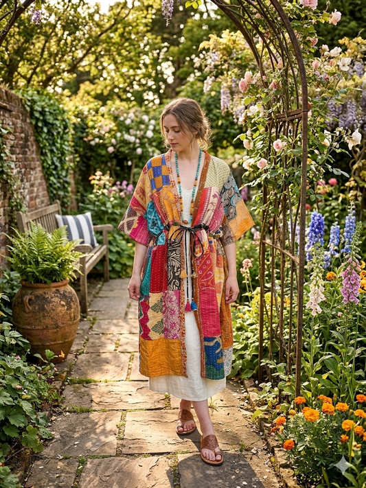 Nancy Upcycled Kantha Quilt COTTON JACKET One Size Fits a Small to 3X