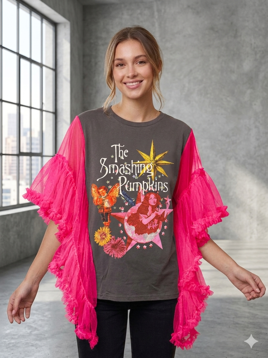 Smashing Pumpkins Upcycled Rockstar Poncho One Size Fits a Small to XL