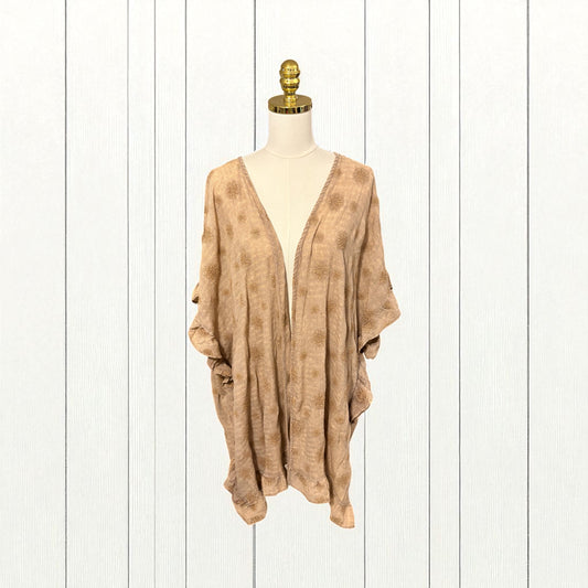 Easel Embroidered Gauze Mineral Wash Ruffled Duster in Mocha