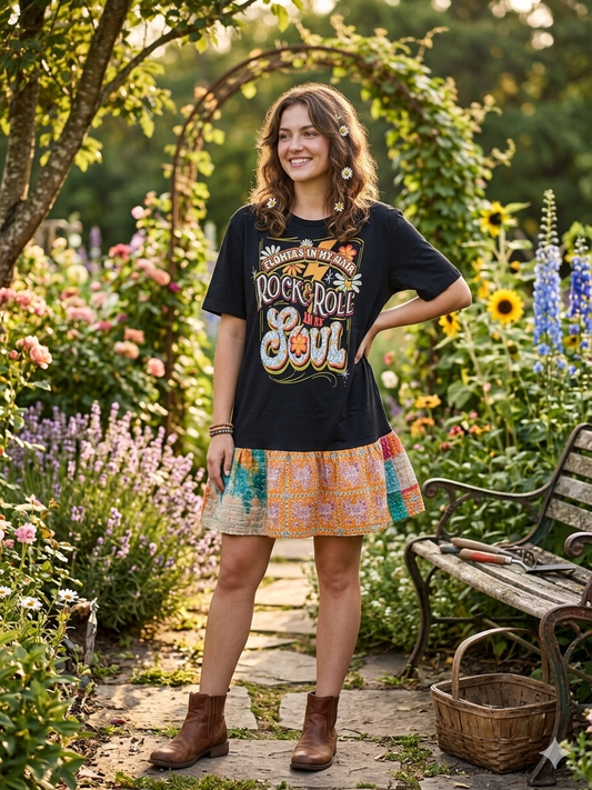Rock and Roll Soul Upcycled Vintage Kantha Tee Dress Fits a Small to 2X