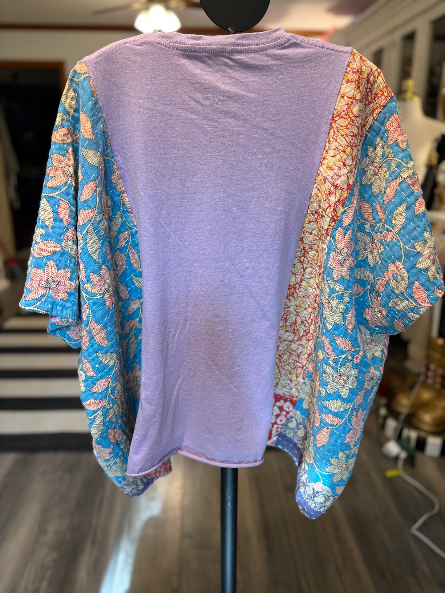AC/DC Upcycled Vintage Kantha Poncho Tee Fits A Size Small to  XXL