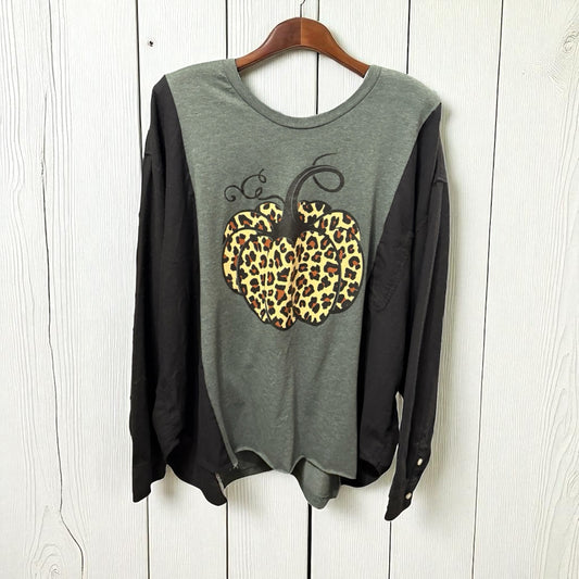 Cheetah Pumpkin Upcycled Tee Fits a Small to XXL OVERSIZED
