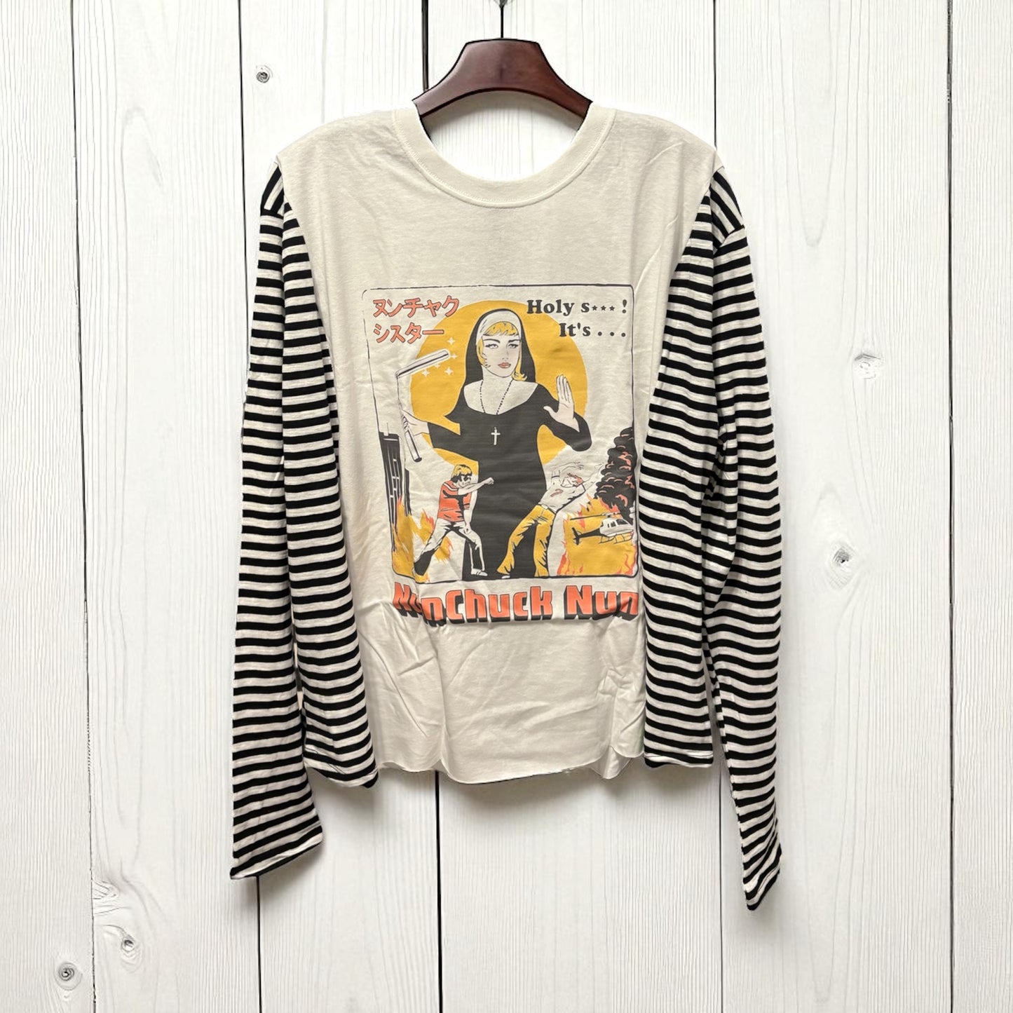 Nunchuck-Nun Upcycled Long-Sleeve Knit Tee Small to XXL
