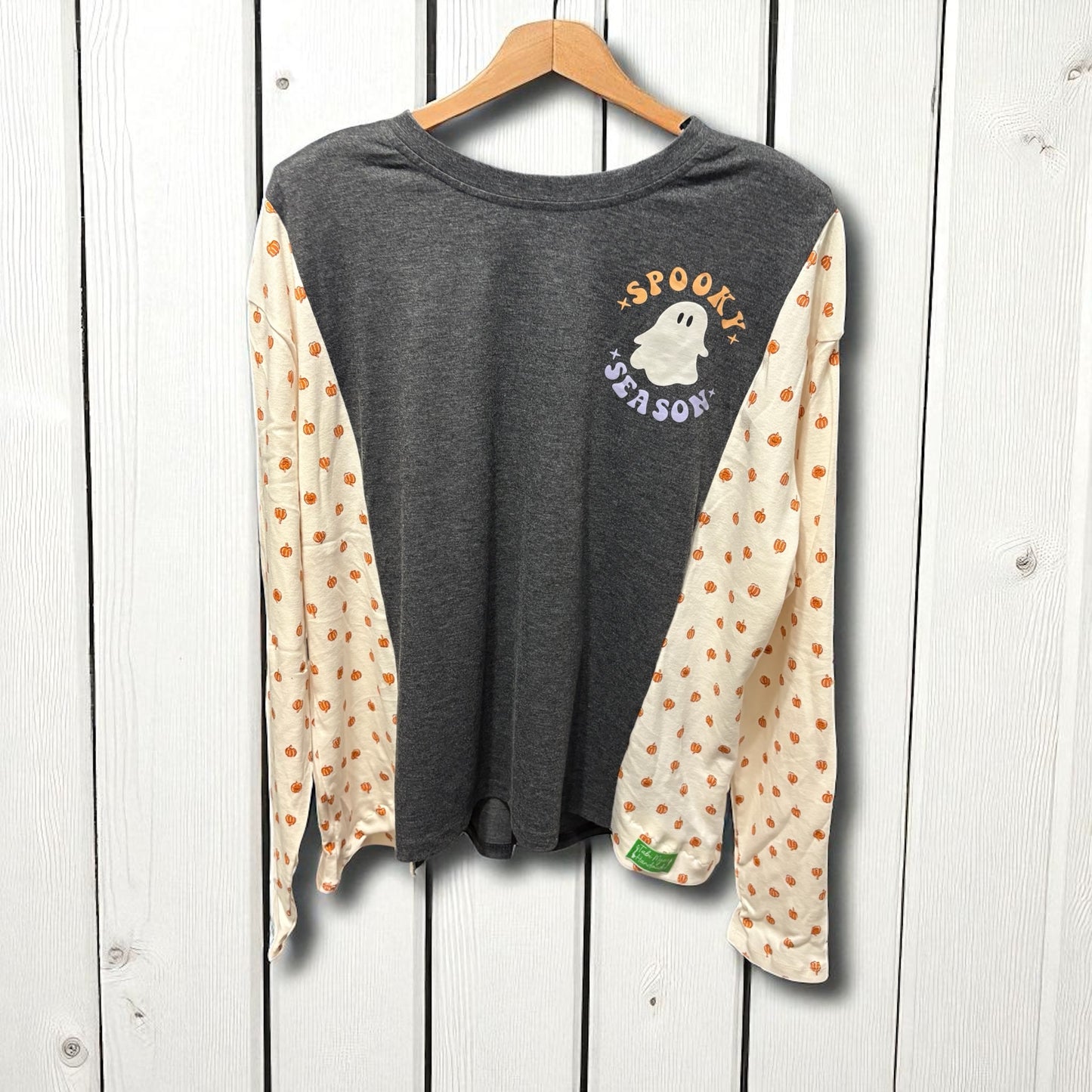 Spooky Season Upcycled Long-Sleeve Knit Tee Smal to XXL