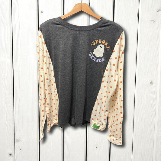 Spooky Season Upcycled Long-Sleeve Knit Tee Smal to XXL