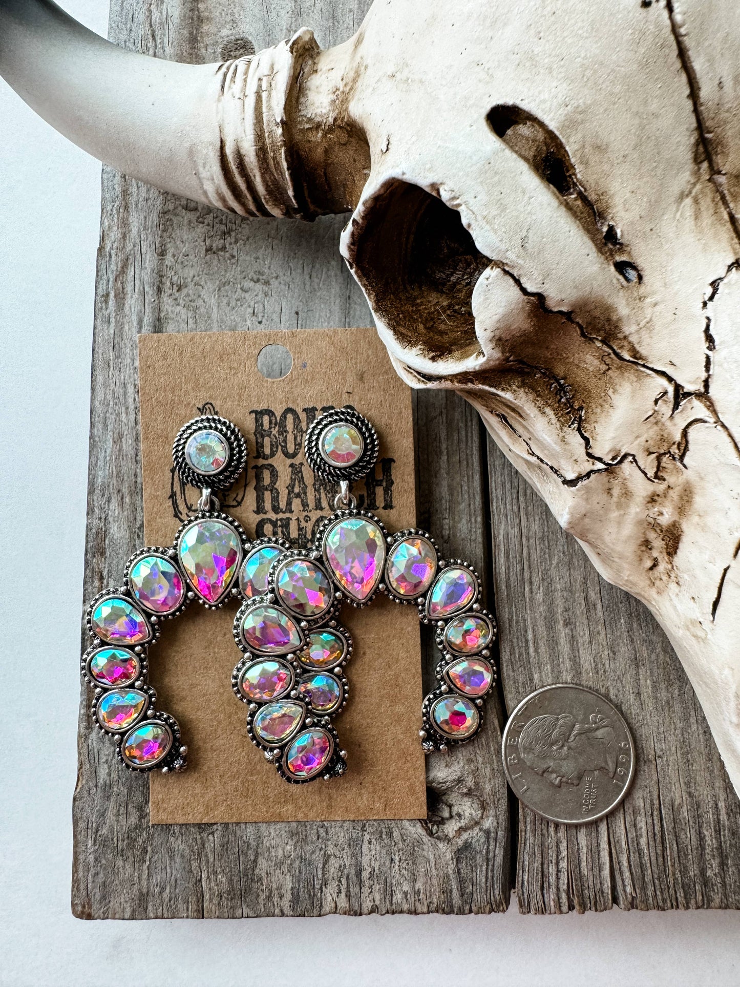 Western Squash Blossom Stone Stud Earrings - AB Clear