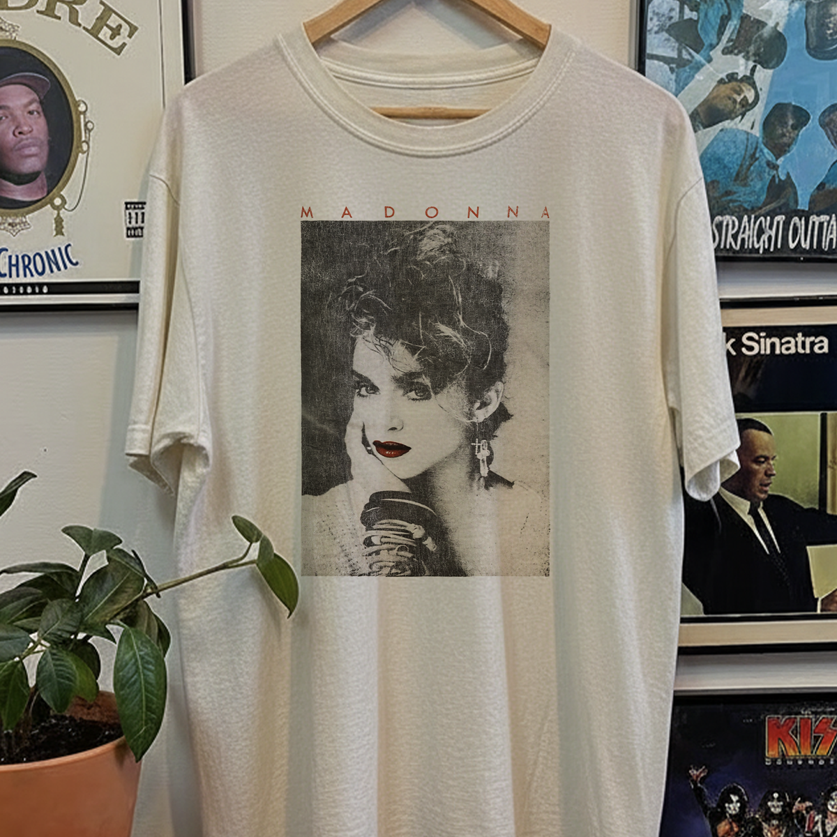 Rare Madonna Portrait Washed White Tee: White / L