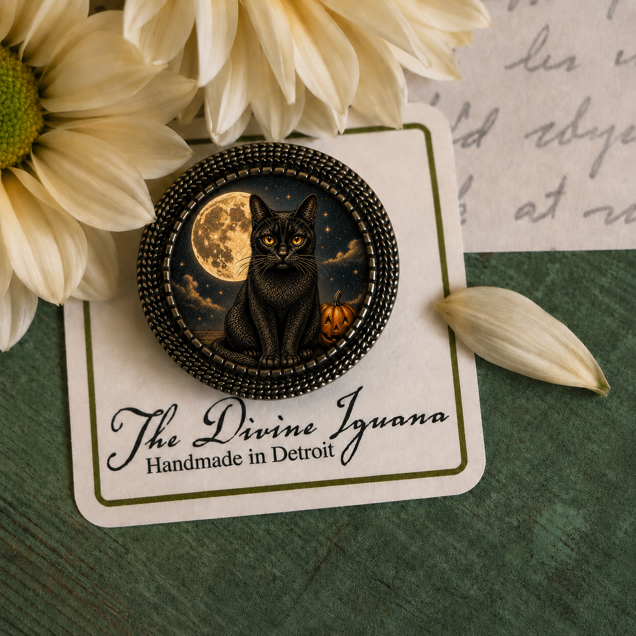 Vintage Halloween Moon & Pumpkin brooch
