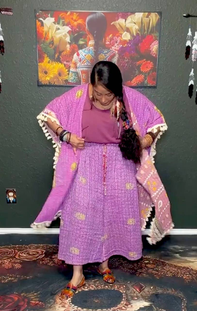 Short Sleeve Willow Fringe Kantha Kimono 1000-07