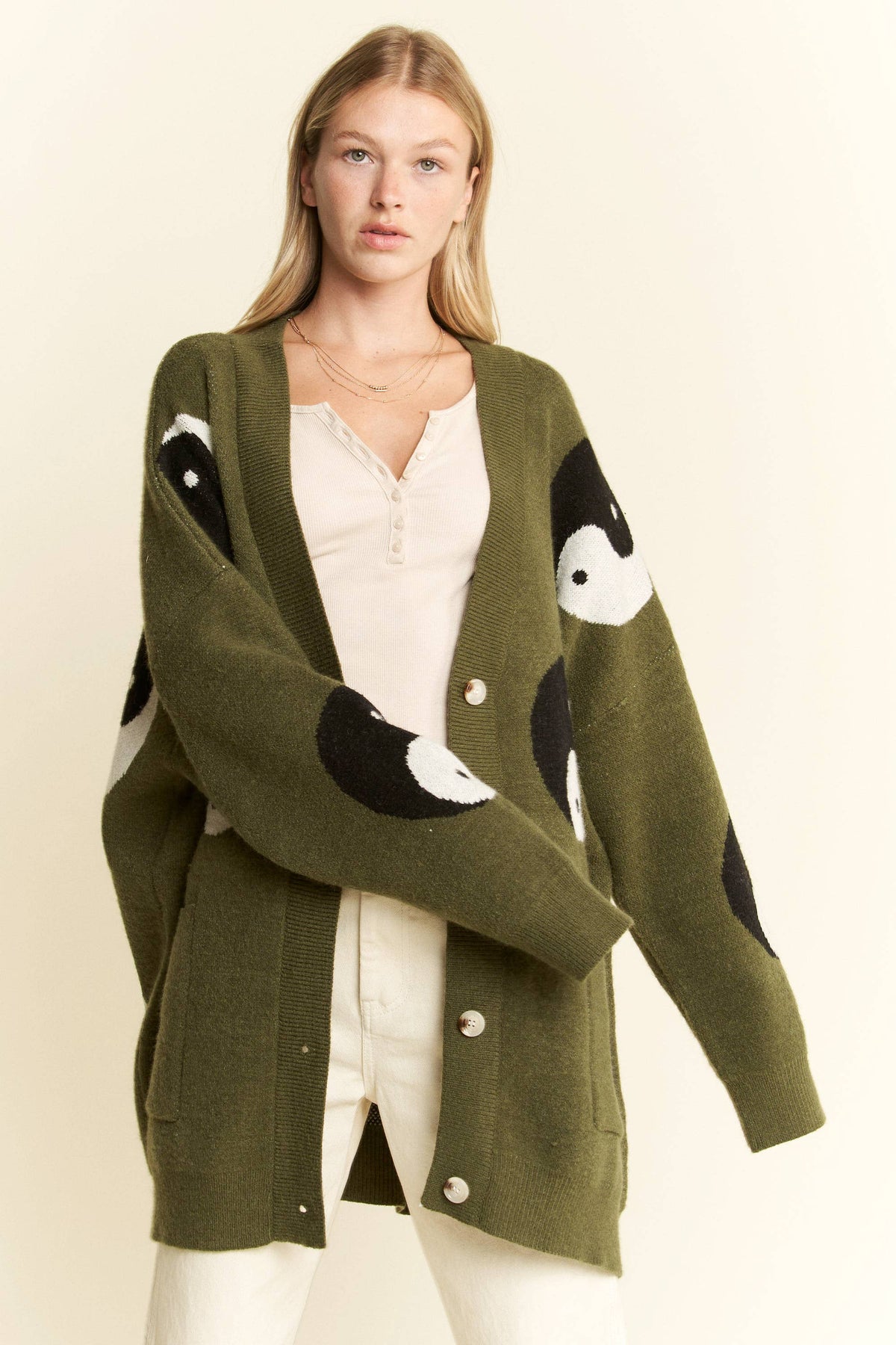 OVER SIZED YIN YANG CARDIGAN: OLIVE (Copy)