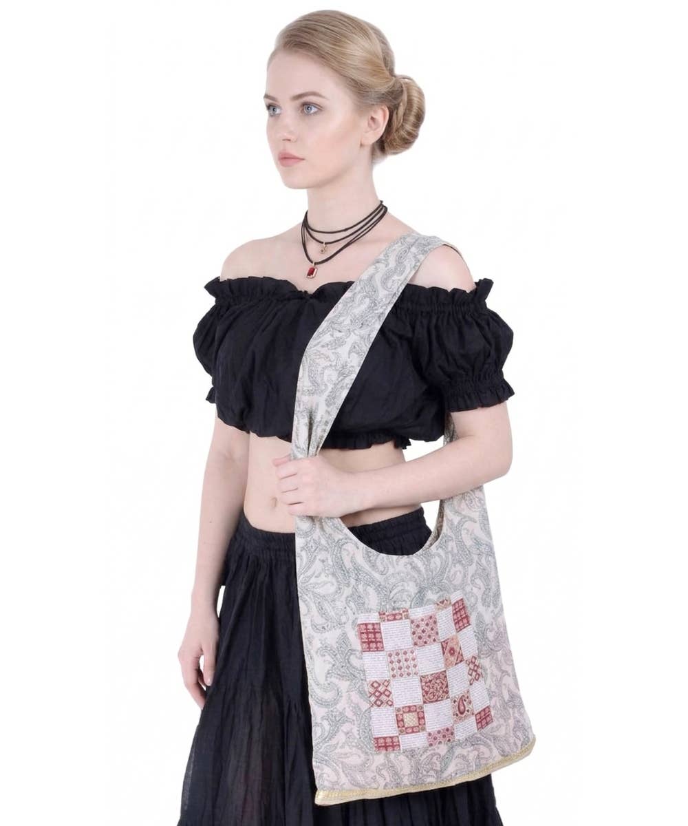 Reusable Floral Printed Jhola shoulder hobo bag with pocket