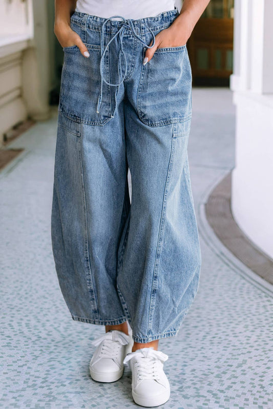 LDC Large Patch Pocket Drawstring Paperbag Waist Jeans: Myosotis / 14