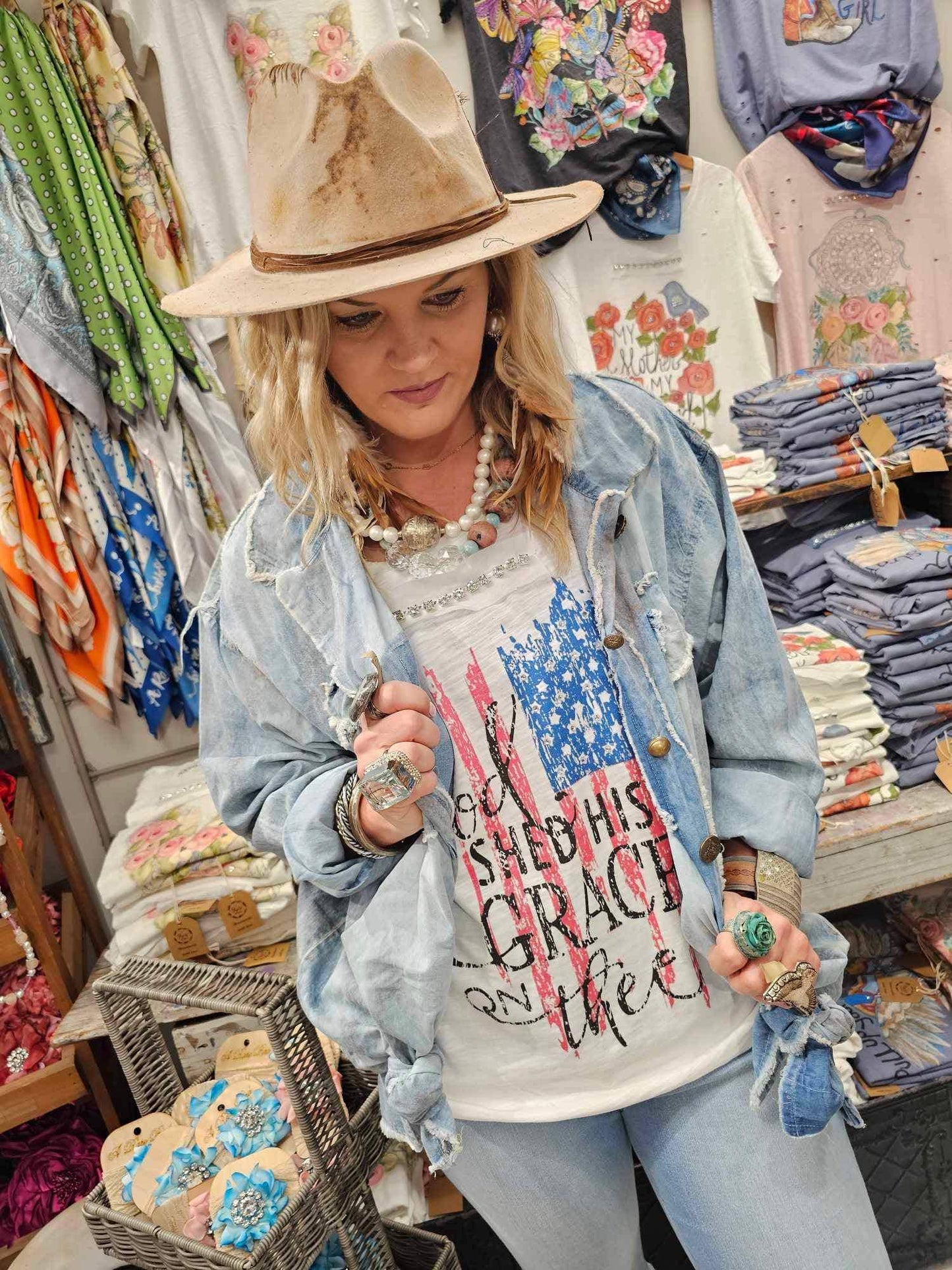 God Shed His Grace on Thee Tattered Tee: Sm